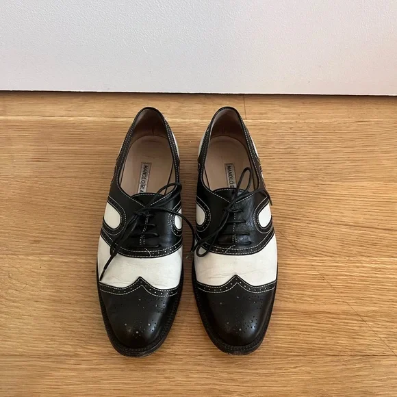 MANOLO BLAHNIK Vintage Black and White Oxford Dress Shoes - Picture 1 of 9